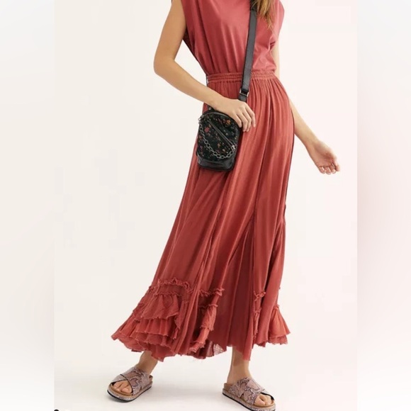 Free People FP ONE Cypress Ruffle Tiered Hem Boho Flowy Maxi Skirt S/M - Picture 1 of 15